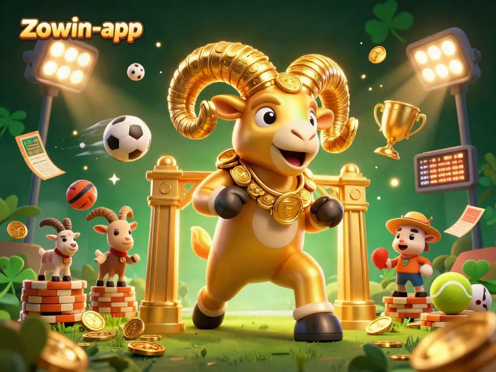 Zowin-app presents a massive golden ram charging through a sparkling casino scene, symbolizing winning excitement.