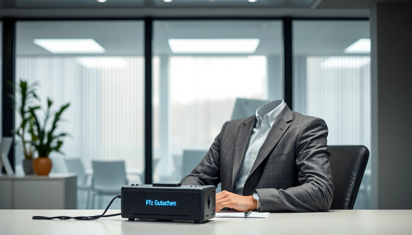 Kfz Gutachter Köln analysiert ein Fahrzeuggutachten in einem modernen Büro.