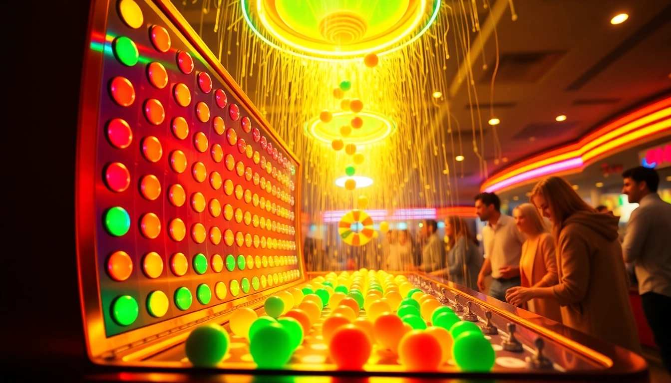 Experience the thrill of plinko casino with vibrant pegs and cascading balls, embodying excitement and joy.