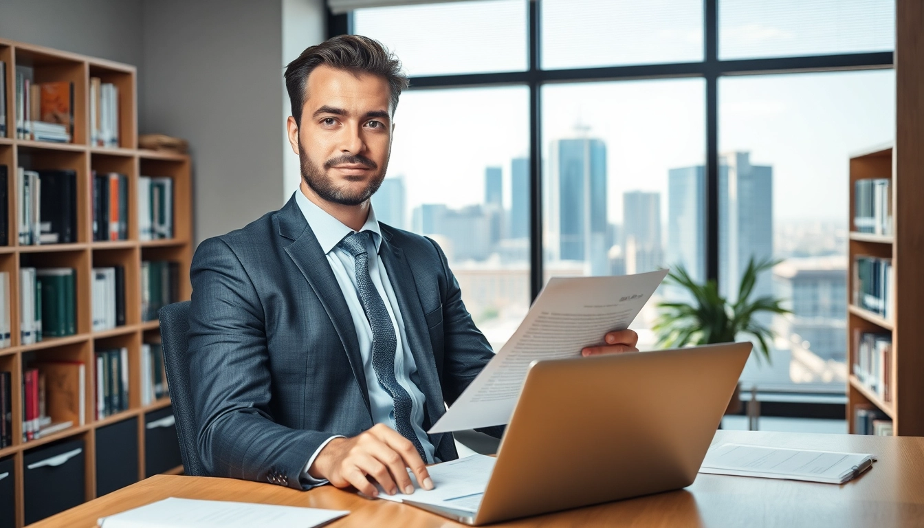Professioneller Headhunter prüft Bewerbungsunterlagen in modernem Büro.