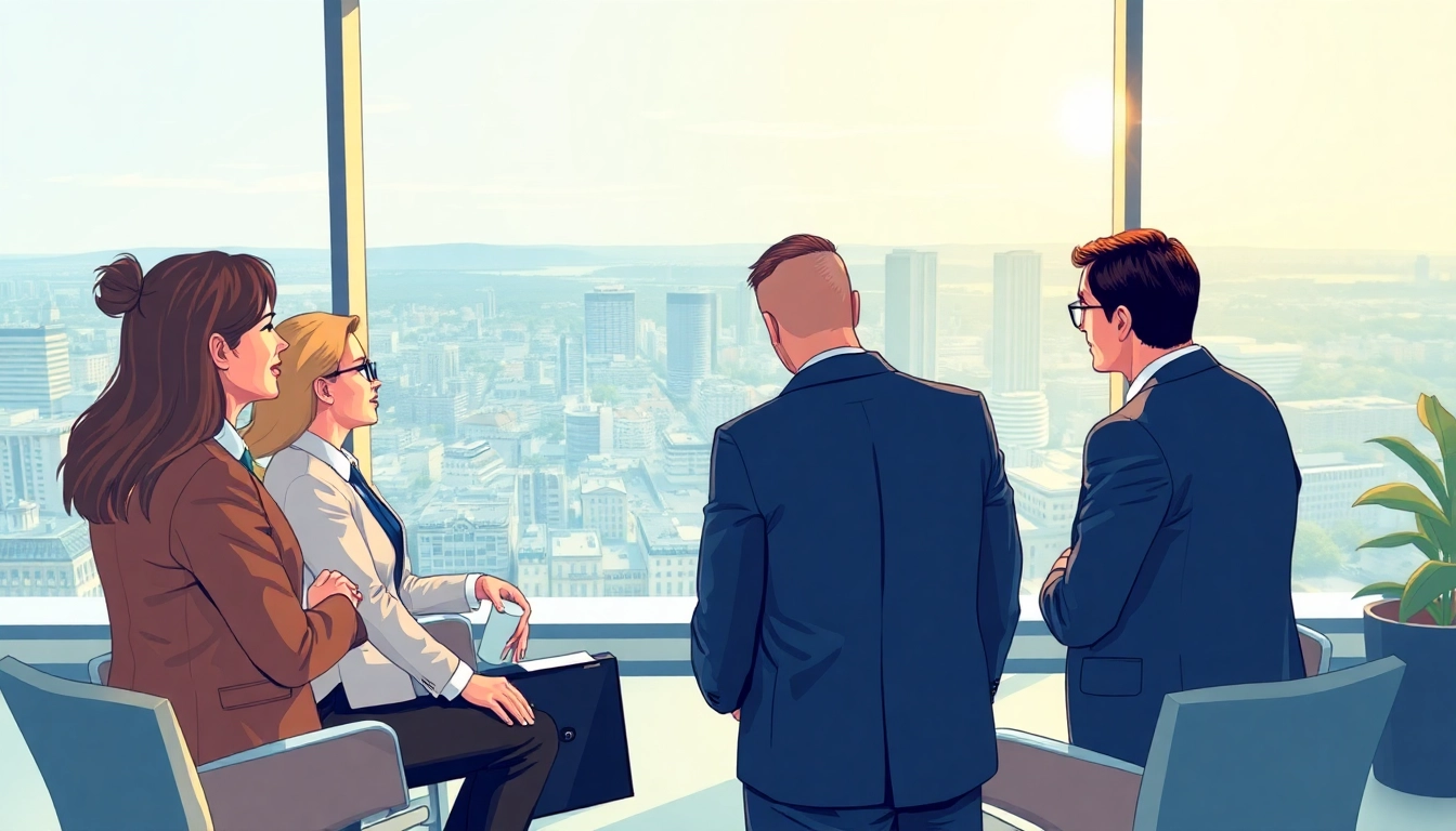 Fachleute diskutieren Strategien als Headhunter Schweiz in modernem Büro.