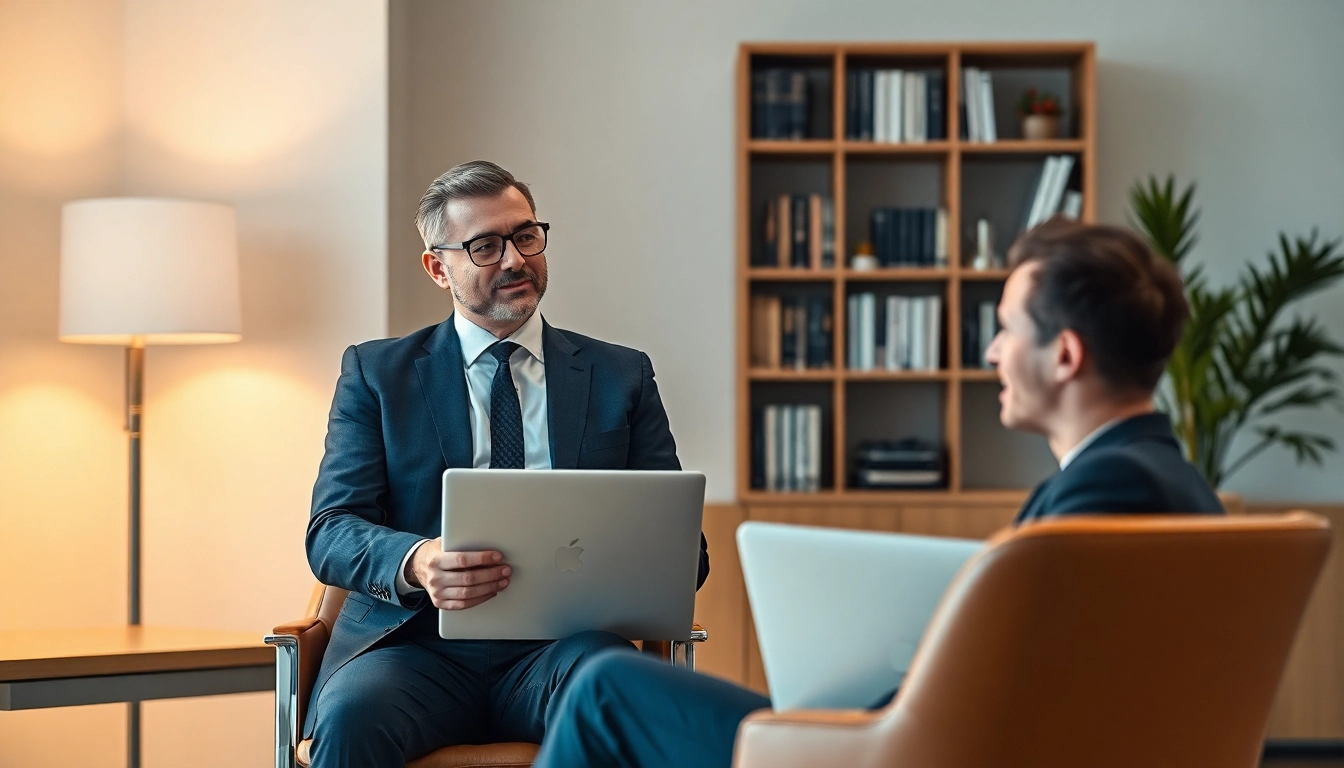 Headhunter Berlin berät Kandidaten im eleganten Büro.