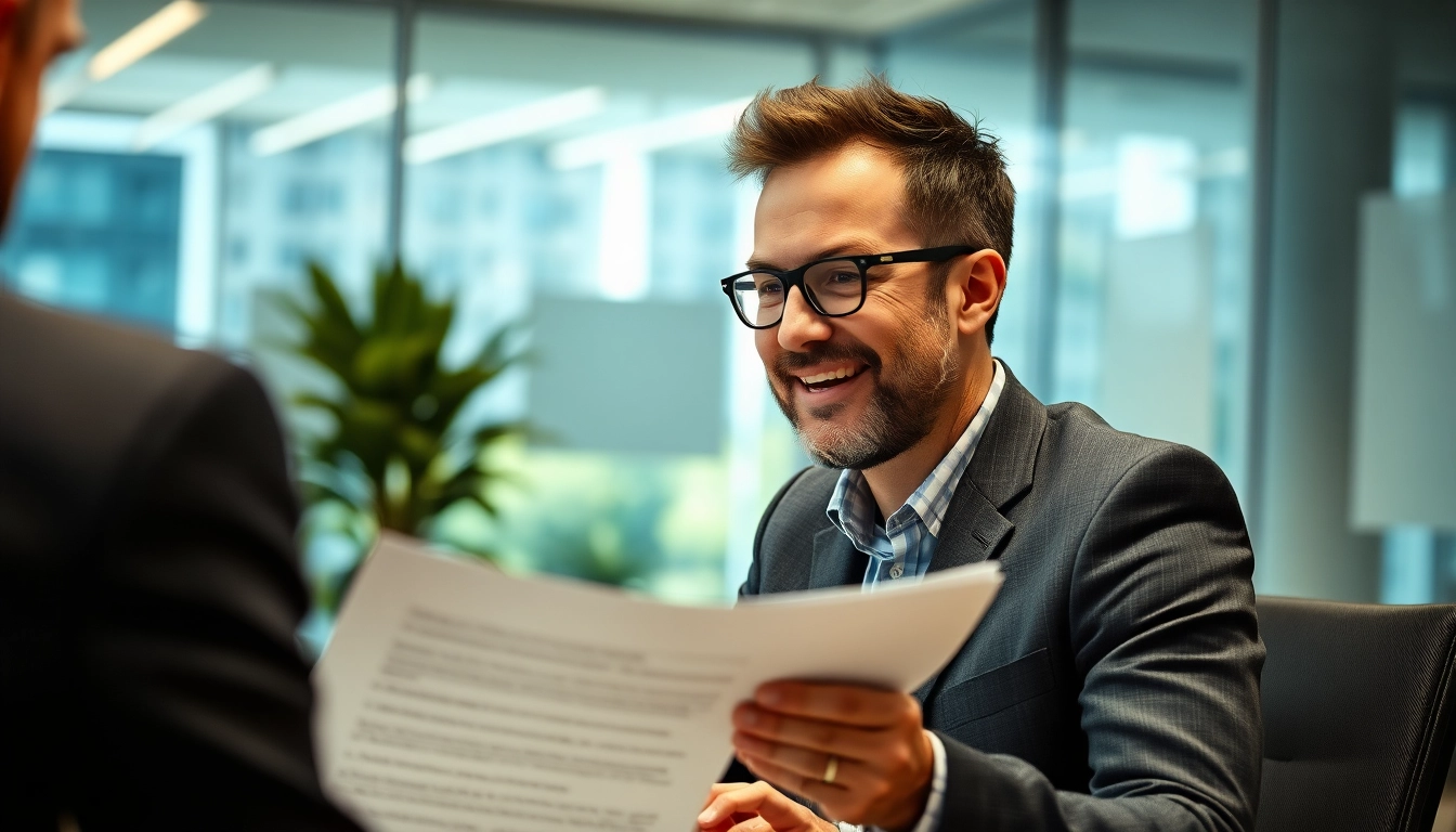 Headhunter Solingen führt ein Gespräch mit einem Kandidaten in einem modernen Büro.