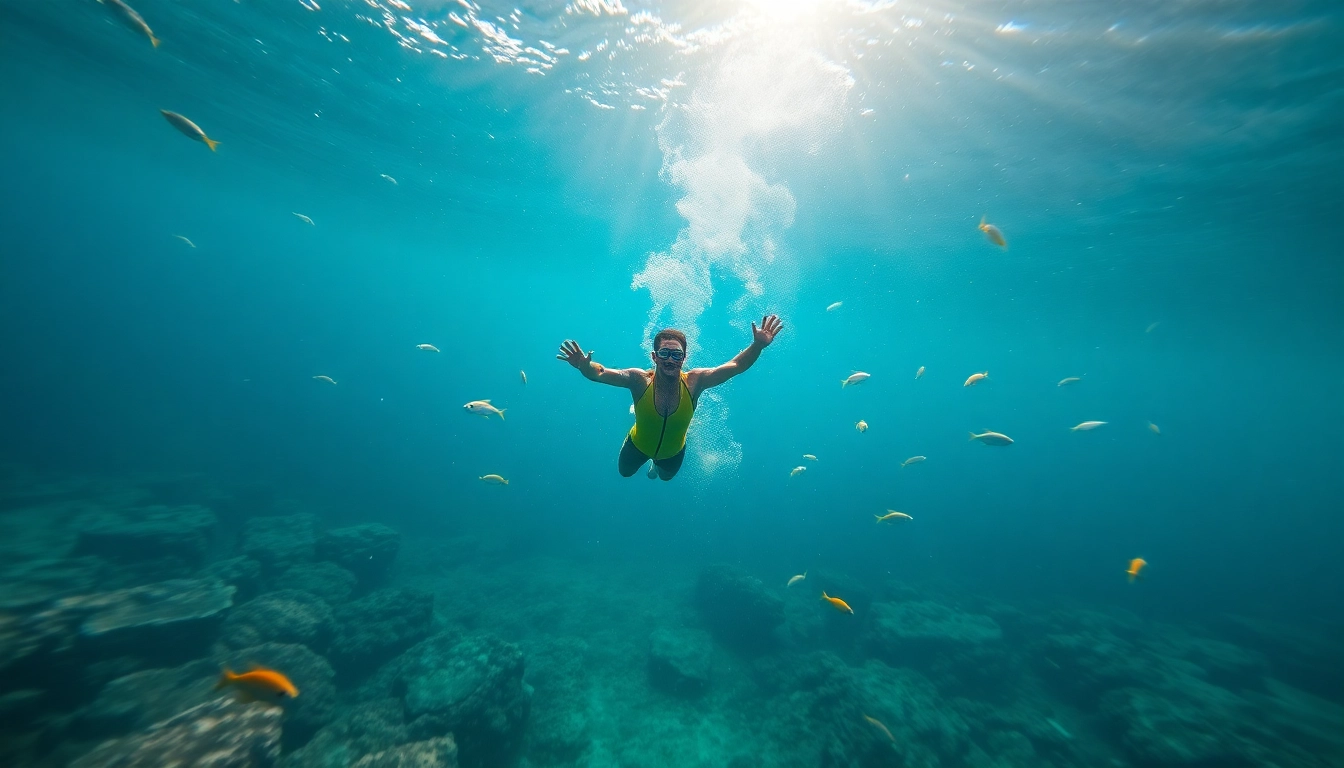 Tauchen in Mexiko: Ein Taucher erkundet die beeindruckende Unterwasserwelt mit bunten Fischen und Korallen.