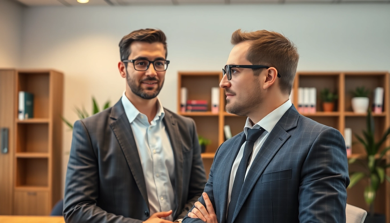 Headhunter führt ein professionelles Gespräch mit einem hochqualifizierten Kandidaten in einem modernen Büro.