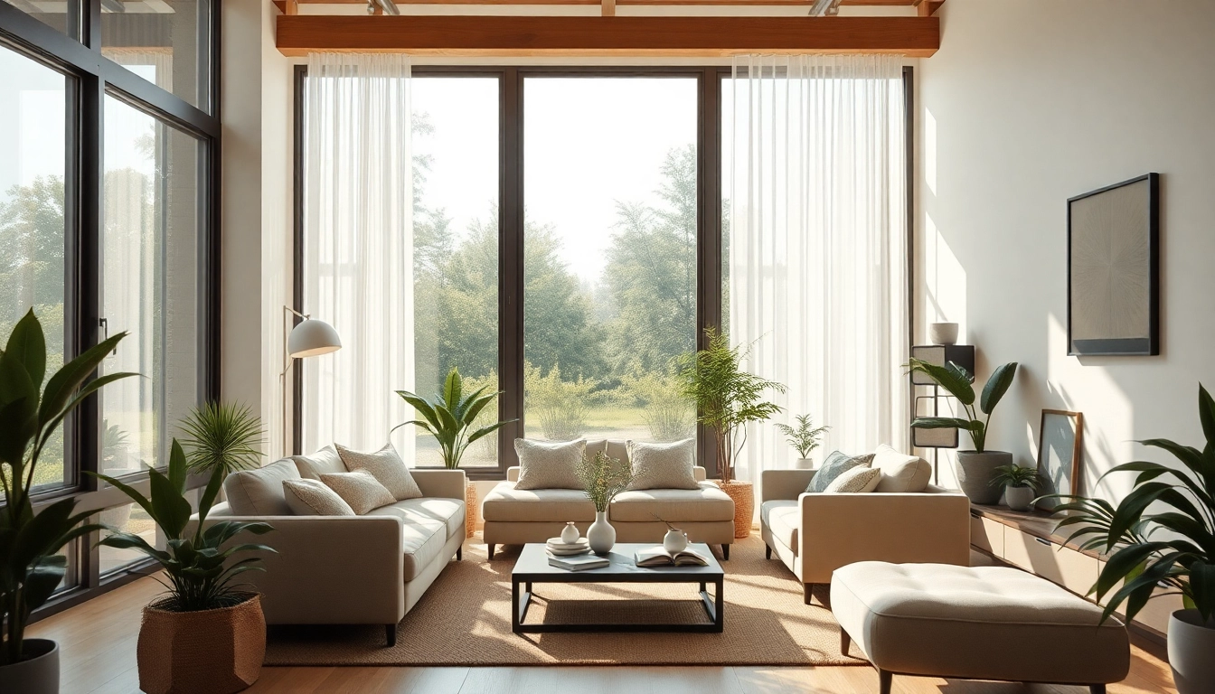 Stimmungsvolle Raumgestaltung eines modernen Wohnzimmers mit warmen Erdtönen.