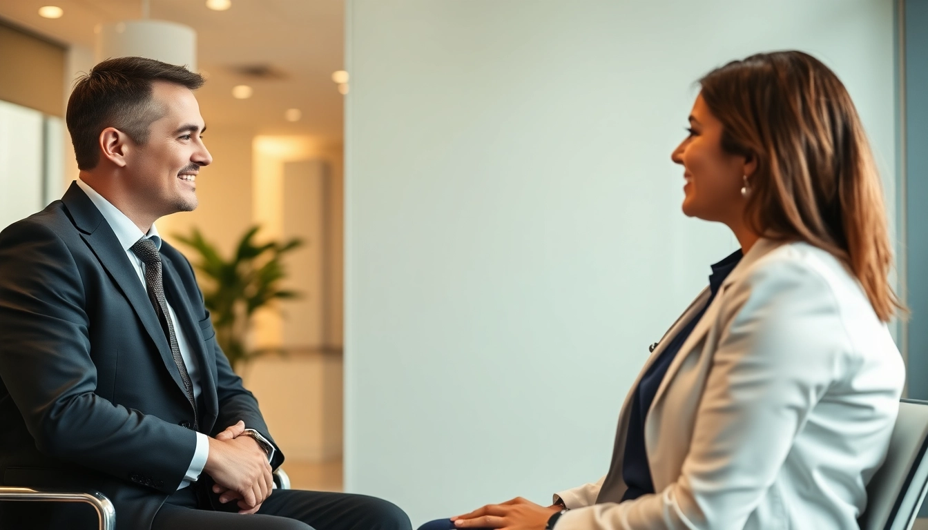 Headhunter Gesundheitswesen führt ein Interview mit einem Kandidaten in einem professionellen Büro.