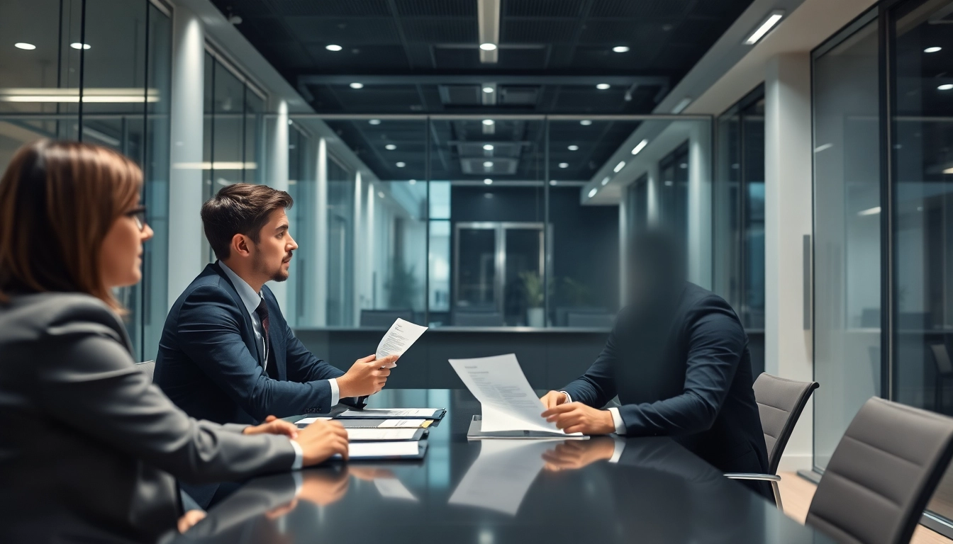Headhunter Frankfurt bespricht Lebensläufe in einem modernen Büro.