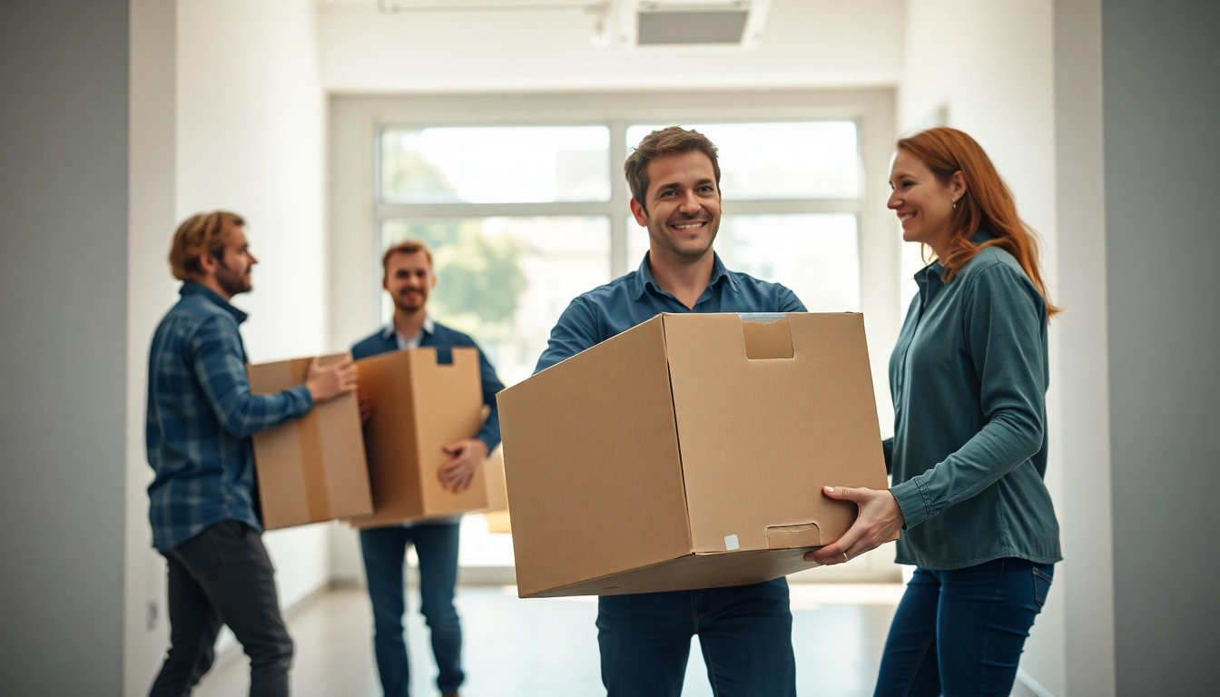 Umzugsunternehmen Leverkusen transportiert sorgfältig Umzugskartons in einem hellen Raum.