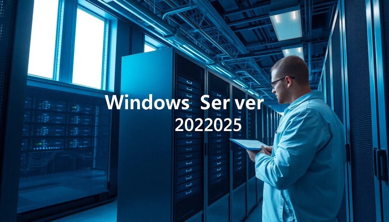 Techniker überprüft Server im modernen Raum mit Windows Server 2025 Anleitung.