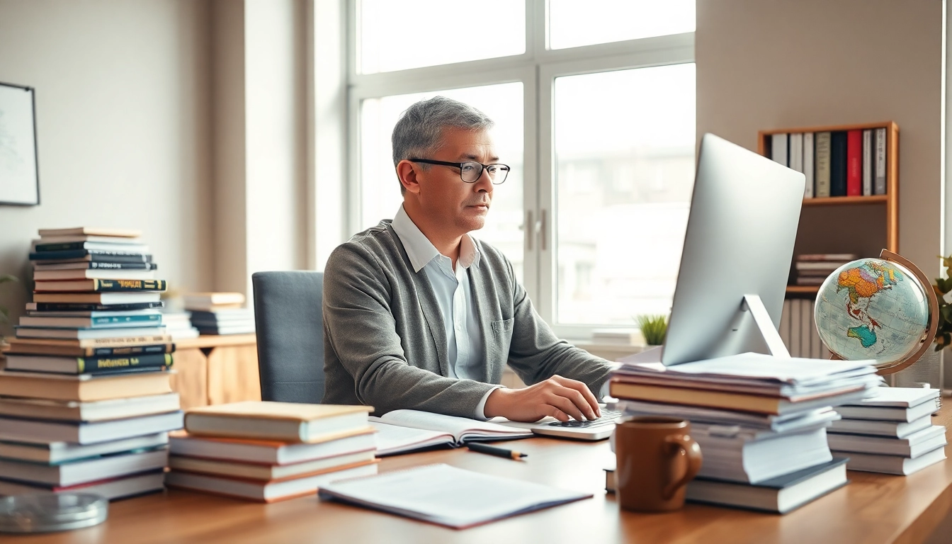 Zertifizierter Übersetzer arbeitet an zweisprachigen juristischen Dokumenten in einem modernen Büro.