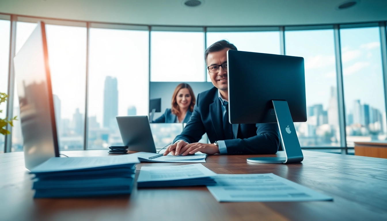 Headhunter Schweiz berät Klienten in modernem Büro mit Stadtblick.