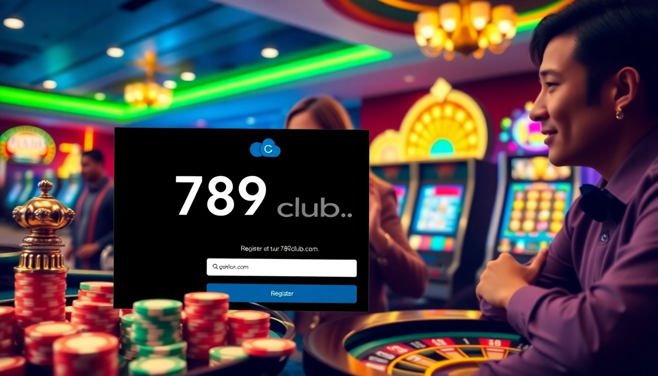Registering at 789club with vibrant casino games in the background showcasing excitement.