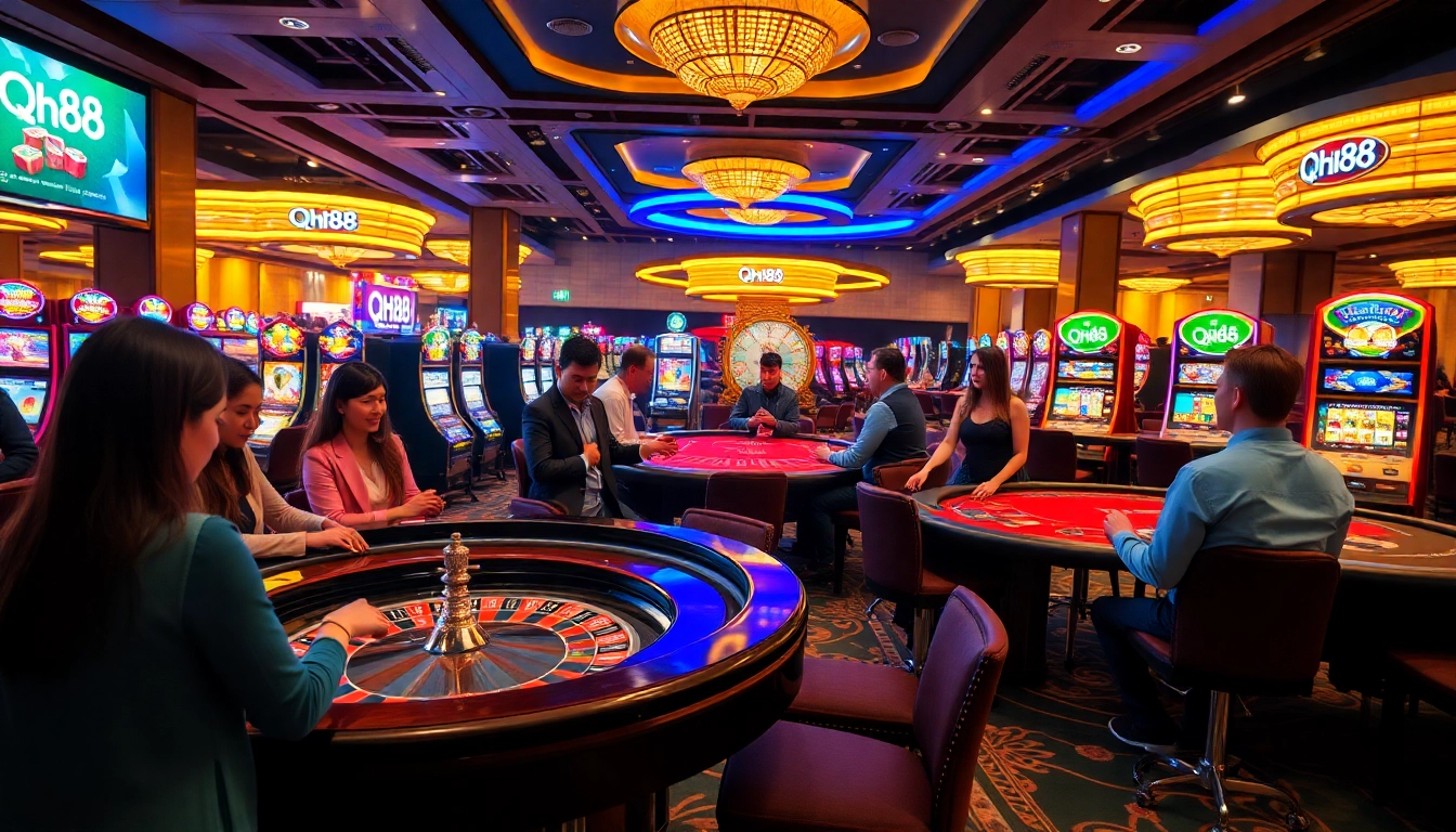 Players engaging in immersive casino games at qh88, showcasing high stakes and excitement.