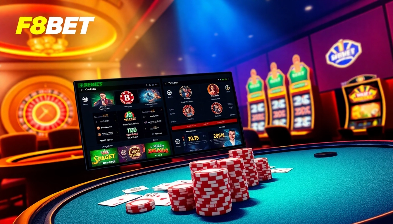 Exciting gaming experience at F8BET COM featuring casino tables and digital betting interfaces.