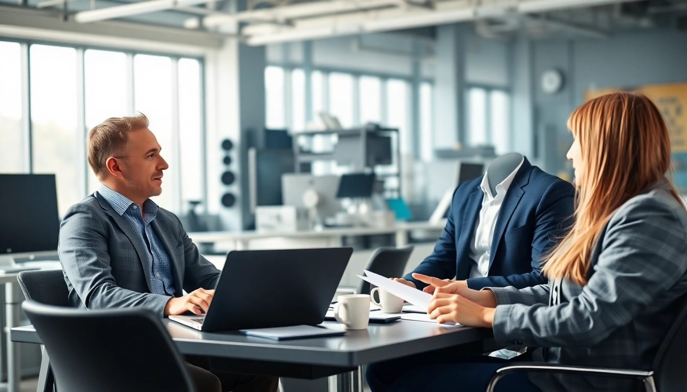 Headhunter Ingenieure conducting interviews in a modern office, showcasing professionalism and engagement.