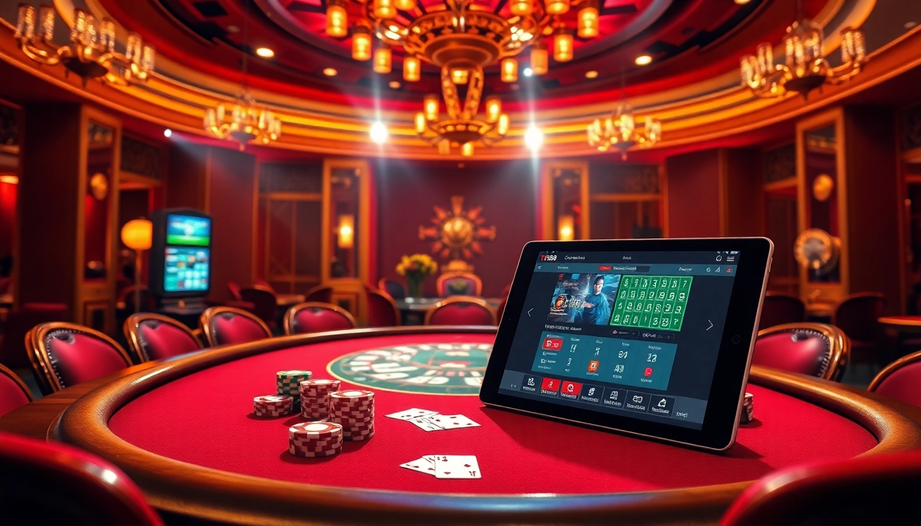 Engaged gamblers at a TR88 poker table with vibrant chips and sleek online interface.